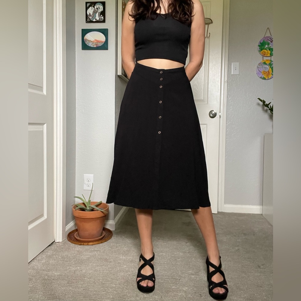 Button-Front Midi Skirt